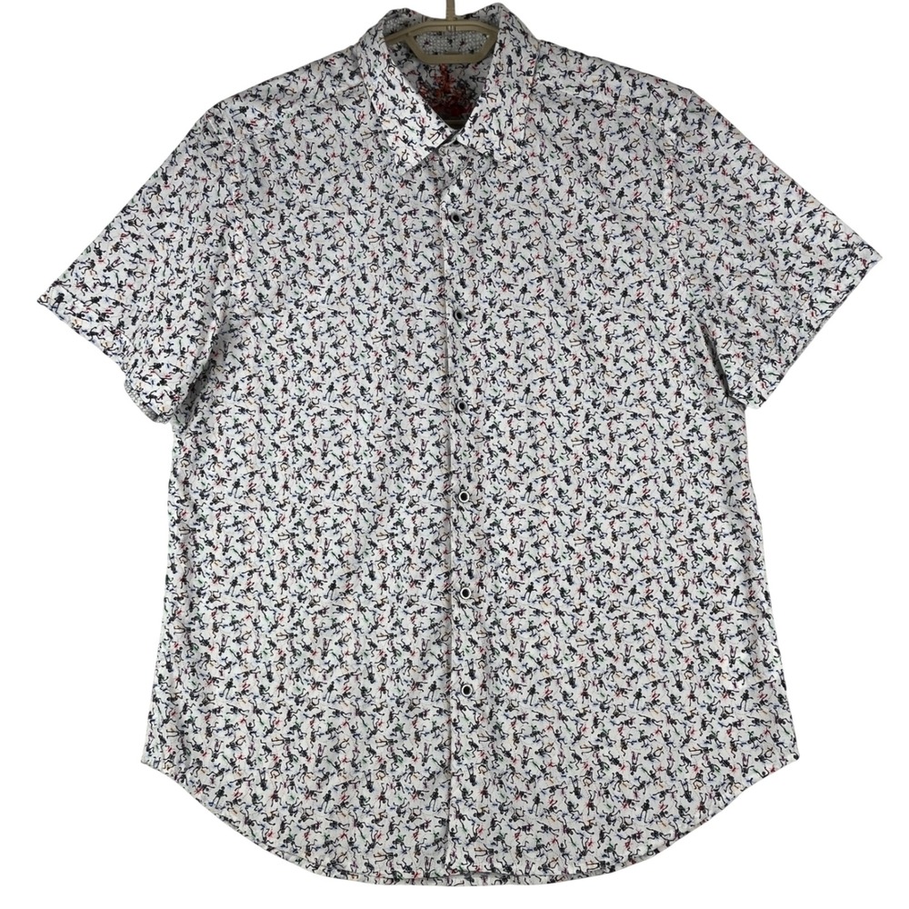 Robert Graham Shirt Mens XL Classic Fit Short Sleeve Skeleton Spider Print White